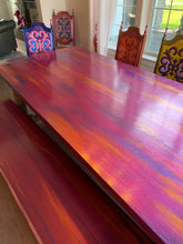 Load image into Gallery viewer, Hand painted dining table with painted leather chairs
