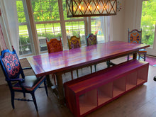 Load image into Gallery viewer, Hand painted dining table with painted leather chairs
